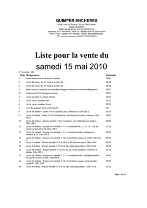 LISTE DE LA VENTE AUX ENCHERES DU 15 MAI 2010