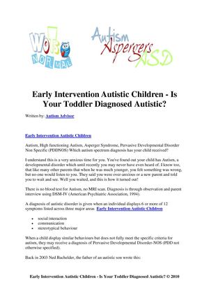 Early Intervention Autistic Children - Is Your Toddler Diagnosed Autistic