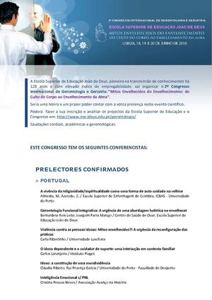 2º Congresso Internacional de Gerontologia e Geriatria: "Mitos Envelhecidos do Envelhecimento: do Culto do Corpo ao Envelhecimento da Alma".