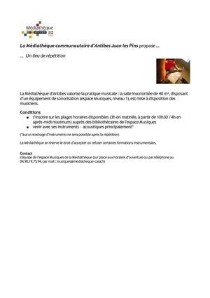 Salle de répétition à la médiathèque d'Antibes