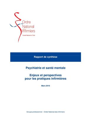 Rapport de synthèse : Psychiatrie et santé mentale – Enjeux et perspectives pour les pratiques infirmières