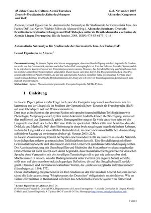 Automatische Satzanalyse für Studierende der Germanistik bzw. des Faches DaF