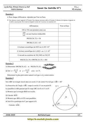 Devoir de contrôle Math N°1 -- 1ère S 
