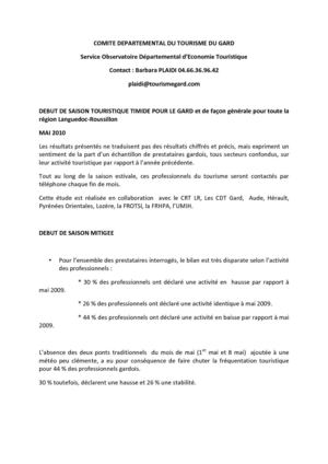 Bilan de la conjoncture touristique  Mai 2010 - Comité Départemental du Tourisme du Gard