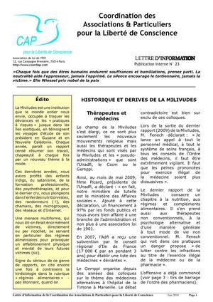 Lettre d'information CAP Liberté de Conscience