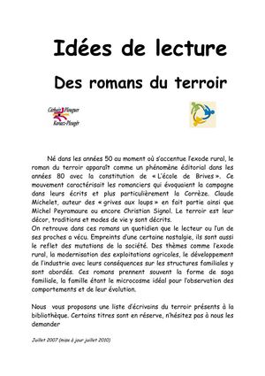 Idées de lecture roman terroir
