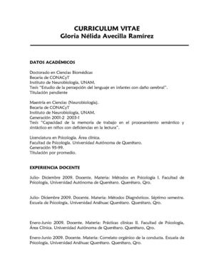 Currículo Dra. Gloria Avecilla