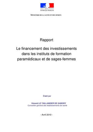 IFSI - financement des investissements - rapport Le Taillandier