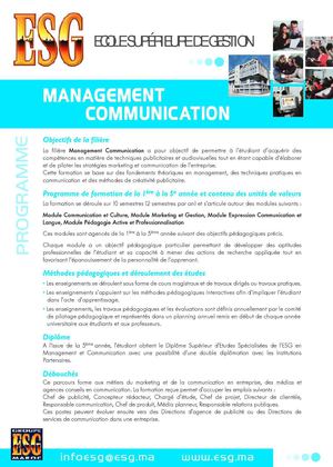 Plaquette MANAGEMENT & COMMUNICATION - ESG Marrakech