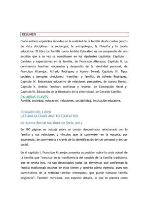 La familia como ámbito educativo: resúmen