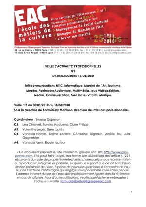 EAC | 2009-2010 | Veille d'actualité professionnelle n°8 | 30/03/10 - 13/04/10