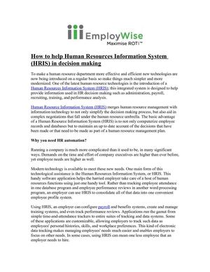 How to help Human Resources Information System (HRIS) in decision making