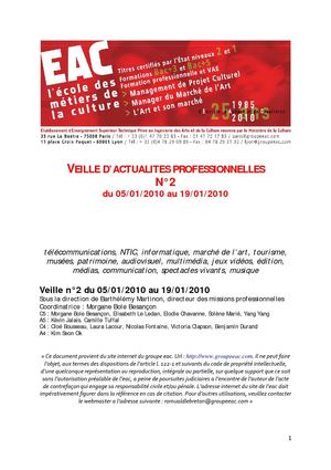EAC | 2009-2010 | Veille d'actualité professionnelle n°2 | 05/01/10 - 19/01/10