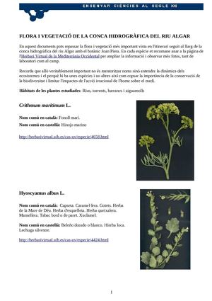 Flora i vegetació de la conca hidrogràfica del riu Algar (Alacant)