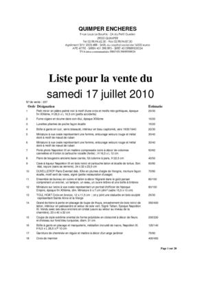 LISTE DE LA VENTE AUX ENCHERES DU 17 JUILLET 2010