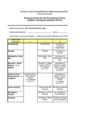 RUBRICA ARTICULOS ANALISIS CRITICO ONLINE