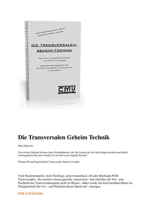 Die Transversalen Geheim Technik Roulette Roulettesystem