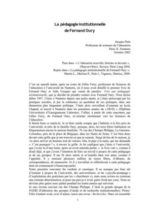 La Pédagogie Institutionnelle de Fernand Oury