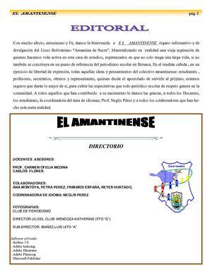 Periodico "Amantinense". Liceo Bolivariano Amantina de Sucre"