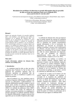 Abderrachid HAMRANI, Idir BELAIDI "Résolution des problèmes de distorsion en grande déformation dans les procédés de mise en forme des matériaux basée sur la Méthode EFG" 