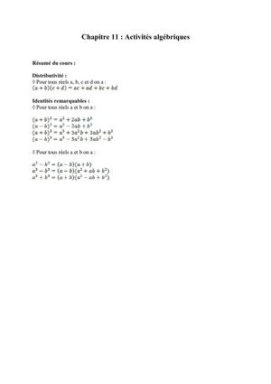 Activités algébriques