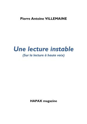 Pierre Antoine VILLEMAINE_Une lecture instable