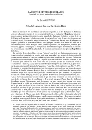 Numéro 1, 2006, Bernard Suzanne « La fortune détournée de Platon. Première partie »