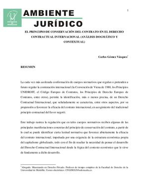El principio de conservación del contrato en el derecho contractual internacional