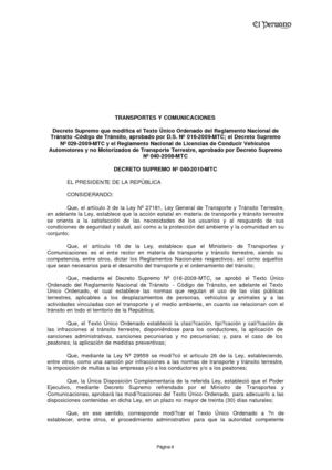 D.S. 40-2010 MTC  Modificación del Código de Tránsito - Tipificación de las faltas y multas para los peatones 