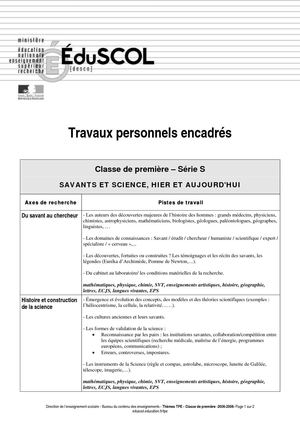 Savants et sciences, hier et aujourd'hui