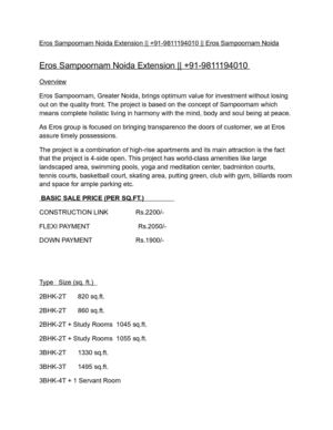 Eros Sampoornam Noida Extension || +91-9811194010 || Eros Sampoornam Noida