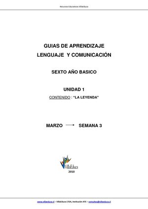 Guia de aprendizaje: " La leyenda"