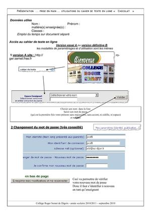présentation du cahier de texte en ligne de P Lemaître