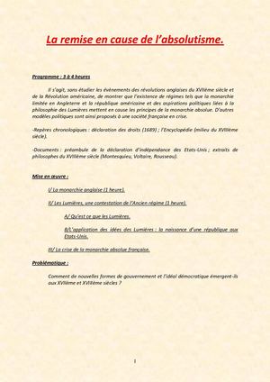 La remise en cause de l'absolutisme