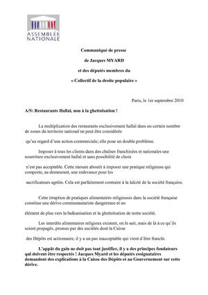 Communiqué Presse de Jacques MYARD cosigné par Lionnel LUCA