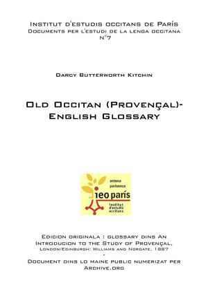Darcy BUTTERWORTH KITCHIN - Old Occitan (Provençal)-English Glossary