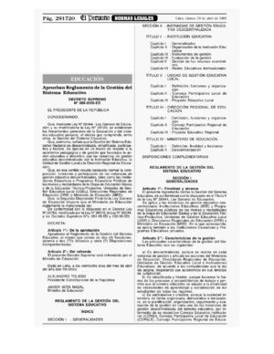 DS N° 009-2005-ED - Reglamento de gestion del sistema educativo