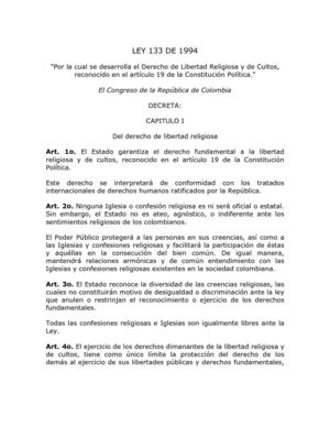 1994 - LEY 133 DE 1994_Derecho de libertad religiosa y de cultos