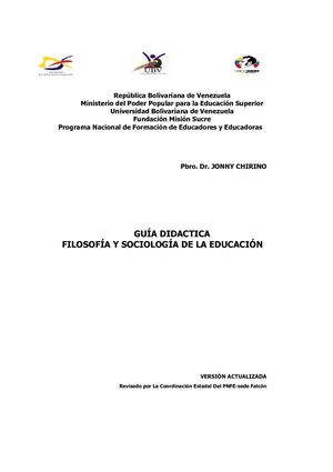 GUIA FILOSOFÍA Y SOCIOLOGÍA DE LA EDUCACIÓN 2009