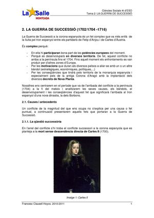 Ciències Socials 4t d'ESO: 2. La Guerra de Successió Espanyola