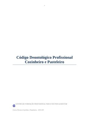 Codigo de Deontologia Profissional Cozinheiro Pasteleiro