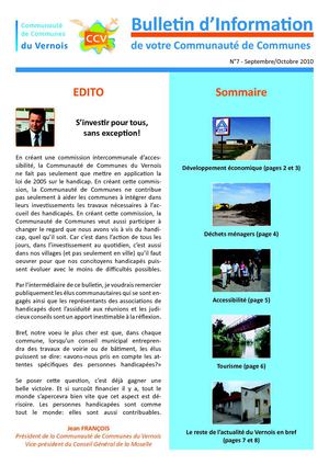 Communauté de Communes du Vernois - Bulletin d'information N°7 (septembre-octobre 2010)