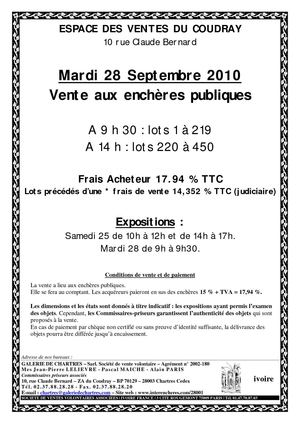 VENTE BIMENSUELLE : OBJETS D\'ART ET DE DECORATION, MOBILIER RUSTIQUE ET DE STYLE, ETC. 28-09-2010