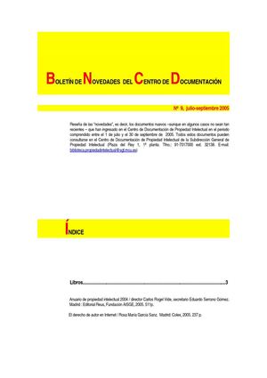 Boletín de novedades del Centro de Documentación de Propiedad Intelectual. Nº 9, julio-septiembre 2005