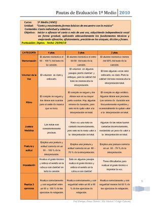 Pautas de evaluación 1º Medio