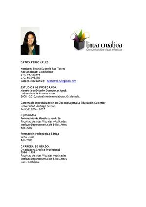 Hoja de vida/curriculum Beatriz Eugenia Roa Torres