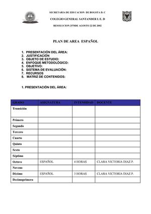 PLAN DE AREA ESPAÑOL