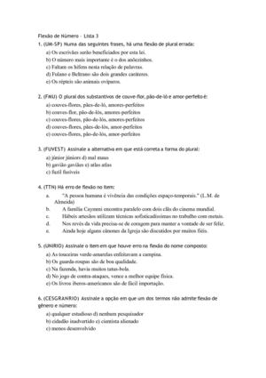 Flexão de número - lista 3