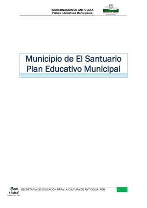 PLAN EDUCATIVO MUNICIPAL MUNICIPIO EL SANTUARIO ANTIOQUIA