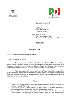 Interpellanza PD acqua villaggio sereno